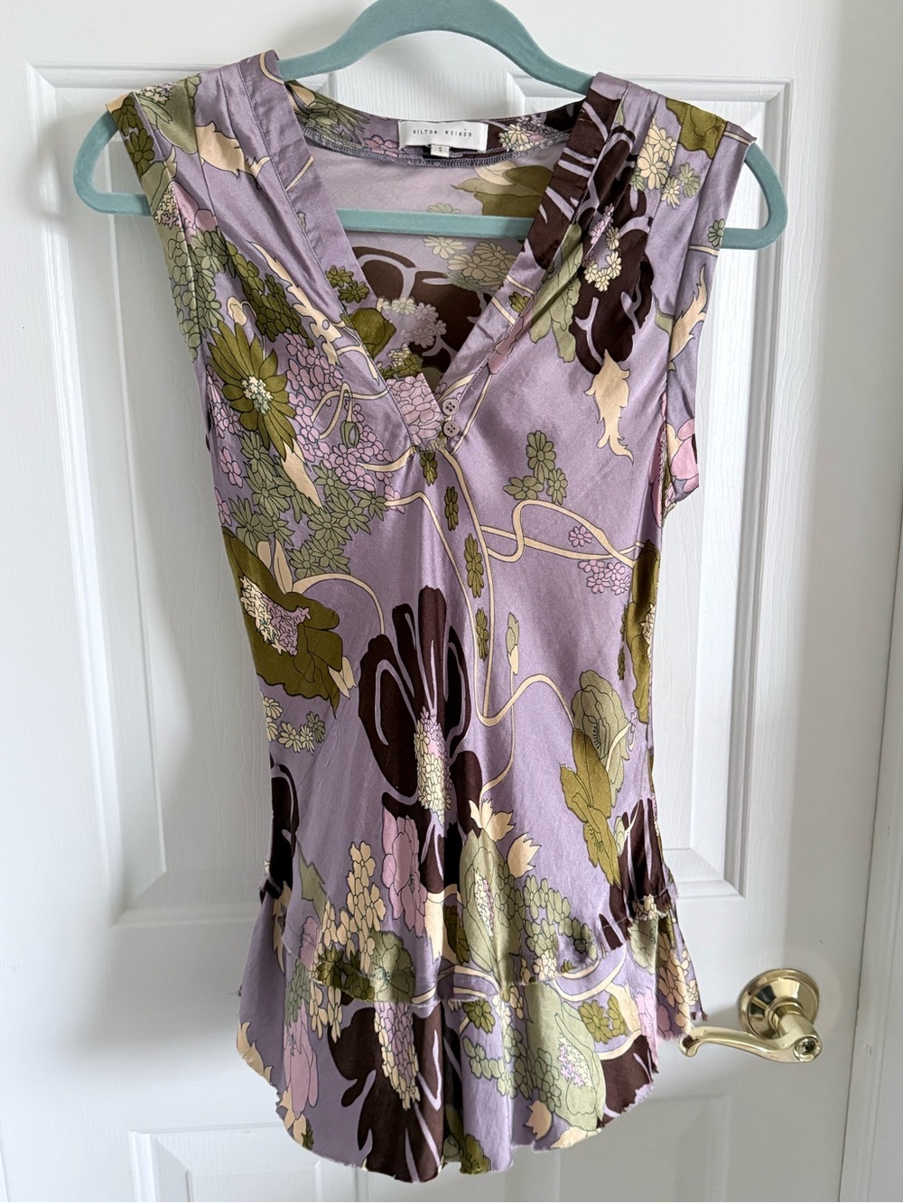 🪷🌿 True Y2K Vintage 100% Silk Hilton Weiner Silky Lavender Floral Top Fairy